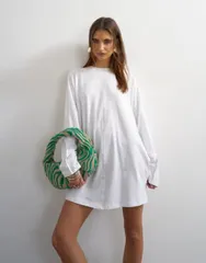 トップショップ レディース トップス ワンピース Tシャツ ジャージー Topshop jersey cuffed sleeves tshirt dress white ホワイトのサムネイル