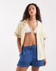 エイソス レディース トップス シャツ ASOS DESIGN Paloma beach shirt with palm embroidery in lemonのサムネイル