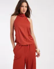 リバーアイランド レディース トップス シャツ リネン ホルター River Island linen look halter neck top in rust part of a set RUSTのサムネイル