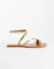 マンゴ レディース シューズ サンダル Tシャツ Mango Teen strappy flat sandals GOLD ゴールドのサムネイル