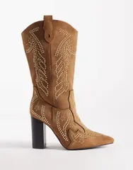 セクウェル レディース シューズ ブーツ・レインブーツ SEQWL Embelished Western Knee Boots in tan micro Tan micro タン