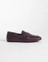エイソス レディース シューズ スリッポン・ローファー レザー ASOS DESIGN Micha premium soft loafers leather Burgundy leather バーガンのサムネイル