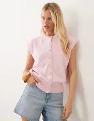 エイソス レディース トップス タンクトップ ASOS DESIGN button up relaxed tank PINK ピンクのサムネイル