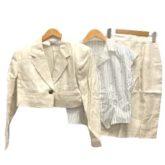 フロムニル from nil スーツ リネン ジャケット ショート丈 スカート ブラウス ストライプ レース F ライトベージュ のサムネイル