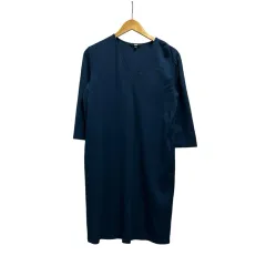 ユニクロ UNIQLO ロングワンピース 半袖 Vネック 無地 291-187076 L ダークグリーン