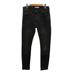 ザラ ZARA デニム ジーンズ ストレート 無地 ロング丈 42 黒 ブラック レディース