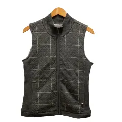 マンシングウェア MUNSINGWEAR ベスト アウター オフネック ウール混 チェック 裏地 中綿 ノースリーブ M グレー 白 ホワイト レディースのサムネイル