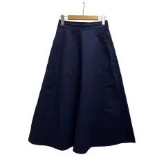ユニクロ UNIQLO フレアスカート ミディ丈 無地 コットン混 222-448501 S 紺 ネイビー