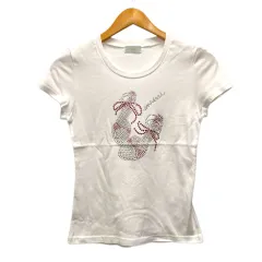 アンレクレ en recre Tシャツ カットソー クルーネック コットン ラインストーン 半袖 38 白 ホワイト ピンクのサムネイル