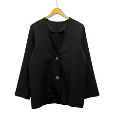 美品 イーハイフンワールドギャラリー ノーカラーコート フリー 黒 F 