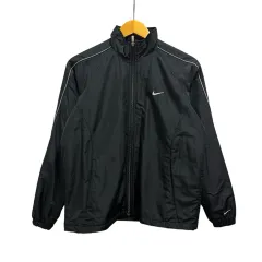ナイキ NIKE ブルゾン 長袖 ライン ロゴ刺繍 239343 S 黒 ブラック グレー