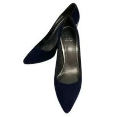 スチュアートワイツマン STUART WEITZMAN パンプス ポインテッドトゥ ハイヒール チャンキーヒール クリア 無地 スエード 6 1/2 青 ブルー 紺 ネイビーのサムネイル