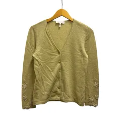 エスカーダ ESCADA カーディガン 長袖 Vネック ビーズ装飾 カシミヤ -OS-394 36 黄緑 イエローグリーンのサムネイル