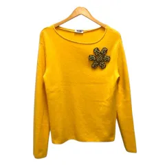 モスキーノチープアンドシック MOSCHINO CHEAP AND CHIC ニット セーター クルーネック ウール混 ワンポイント 長袖 44 黄 イエローのサムネイル