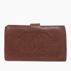 シャネル CHANEL 105c18 キャビアスキン ウォレット 長財布 二つ折り ロゴ がま口 4番台 茶 ブラウン ※MZのサムネイル