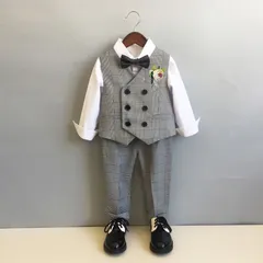 フォーマルスーツ 男の子 4点セット ベスト+パンツ+シャツ+ボウタイ チェック子供服 キッズ 入園式 入学式 卒業式 演出 冠婚葬祭