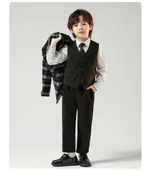 フォーマルスーツ 男の子 3点セット ベスト+パンツ+ネクタイ チェック 子供服 キッズ 入園式 入学式 卒業式 演出 冠婚葬祭