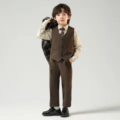 フォーマルスーツ 男の子 4点セット ベスト+パンツ+シャツ+ネクタイ チェック 子供服 キッズ 入園式 入学式 卒業式 演出 冠婚葬祭