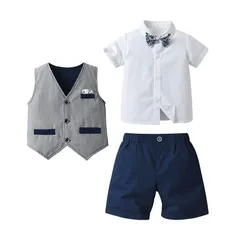 男の子服子供服 キッズ服 フォーマル 子供スーツ ベビー服 半袖シャツ+半ズボン+ベスト3点セット 夏 ブリティッシュスタイル タキシード風 卒園式 入園式 七五三 お宮参り 結婚式 入学式 90 100 110 120 130 140cmのサムネイル