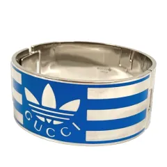 グッチ GUCCI ×アディダス adidas ブレスレット バングル カフ ストライプ ライン ロゴ シルバー 青 ブルーのサムネイル