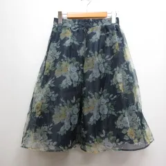 ダズリン dazzlin 美品 オーガンジー フレア 花柄 スカート S ネイビー バックゴム 裏地付きのサムネイル