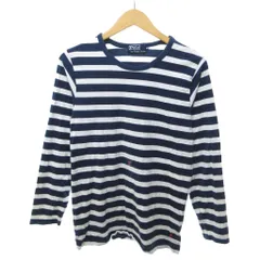 ポロ バイ ラルフローレン Polo by Ralph Lauren 長袖 Ｔシャツ カットソー ボーダー ロゴ刺繡 クルーネック ネイビー 白 M /HW ■IBO97