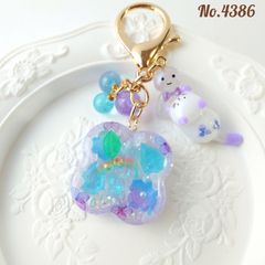 3042】じゃれ猫 オルゴナイト お守り キーホルダー チャーム 天然石
