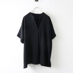 JS Luxe 40リネンワッシャー Vスキッパーシャツ フレンチリネン 黒
