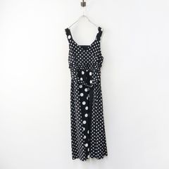 新品】PREFERIR ドット柄 ロングワンピース ネイビー 水玉 レトロ 