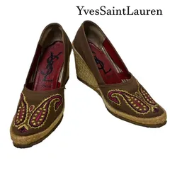 YVES SAINT LAURENT イヴサンローラン ペイズリー総刺繍 エスパドリーユ ウェッジソール サンダルパンプスのサムネイル