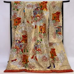 色打掛 正絹 刺繍 金 打掛 花嫁衣裳 婚礼 リサイクル 中古 ブライダル ウエディング 着物 5934のサムネイル