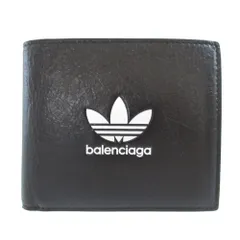 美品 バレンシアガ アディダス コラボ 721898 レザー ブラック 黒 2つ折り財布 財布 0888 BALENCIAGAのサムネイル