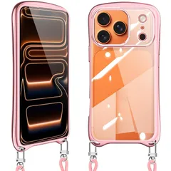 【新品】 Loodoomo iPhone 17 Pro Max 用の ケース ショルダー クリア いphone17 pro max スマホケース アイフォン17pro max カバー 耐衝撃 肩掛け 首掛け 可愛い かわいい 韓国 透明 TPU メッキ加工 T