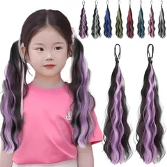 数量限定 エクステ 子供 ダンス カールエクステ ゴム付き 2本セット キッズ 巻き髪 カラー ロング ヘアエクステ 毛束 ポニーテール お団子 三つ編み 付け毛 レディース 耐熱 人工毛 自然 簡単取り付け ヘアアレンジ 髪飾り ヘアアクセサリー 発表会 舞のサムネイル