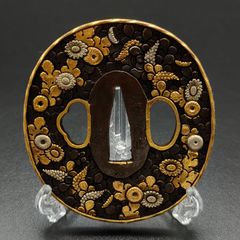 日本刀装具 刀鍔 馬図 XG342 銅地 金工 細工 鍔 つば 居合用 刀剣美術