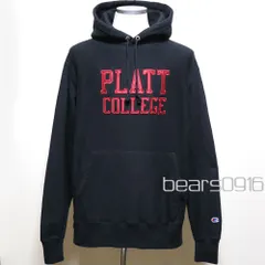 【チャンピオン】リバースウィーブ スウェットパーカー メンズ L 日本2XL 黒 PLATT COLLEGE カレッジ 2段アップリケ フチ刺繍  USED品 アメリカ古着