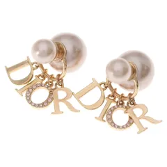 Christian Dior (クリスチャンディオール) ロゴ フェイクパール ラインストーン トライバル ピアス ゴールドのサムネイル