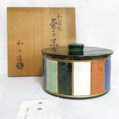 y094 一閑塗 青漆爪紅 八角 喰籠 亀甲 菓子器 蓋物 食篭 喰篭 茶道具