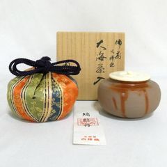 桶谷定一作 大海 茶入 茶道具 木箱入り 伝統工芸品 時代物 陶器 小物