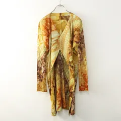 美品 2011AW プリーツプリーズ イッセイミヤケ PLEATS PLEASE 総柄プリントプリーツ前開きコート 4 イエロー┃//【2400014830576】のサムネイル