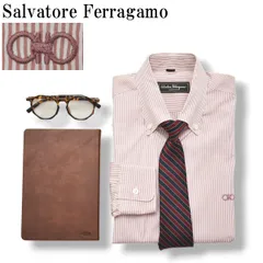 【上質】 イタリア製 サルヴァトーレ フェラガモ Salvatore Ferragamo 長袖 ガンチーニロゴ刺繍 コットンブロード ストライプ柄 ボタンダウン B.D. ドレスシャツ ピンク メンズのサムネイル