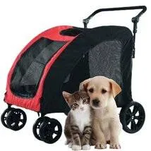 値下げ ペットカート 折りたたみ 中型犬 大型犬 猫用 耐荷重55kg 前輪360度回転 静音設計 通気性 お散歩 介護用 ドッグカート 犬小屋 レッド ワイドサイズ 小型犬２頭余裕サイズ 写真撮影の為開封済みのサムネイル