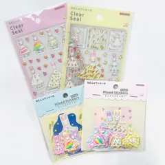 ★4点セット★わたしのワンピース　ミックスステッカー2色＋クリアぷっくりシール2色　サンスター文具