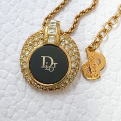 Christian Dior クリスタル装飾ペンダントネックレス ブラックライン 