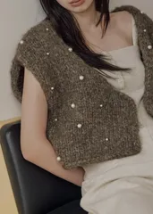 【アウトレット】WILLFULLY/ウィルフリー ランダムパール ニットベスト (ミックス) handmade random pearl knit vestのサムネイル