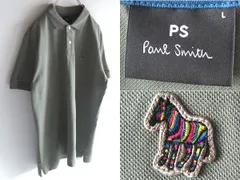 美品 PS Paul Smith ポールスミス 2024SS Sports Stripe Zebra マルチストライプ/ゼブラロゴワッペン 鹿の子 ポロシャツ L カーキグリーンのサムネイル