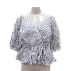 ダブルクローゼット w closet ブラウス カシュクール フリル チェック 七分袖 F 紺 ネイビー 白 ホワイト /MSのサムネイル