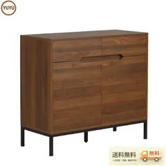 【幅90cm】キャビネット 木製 脚付き 収納棚 チェスト サイドボード リビングボード 引き出し付き 両開き 扉付きシェルフ 大容量収納 ローチェスト タンス コード穴 木目調 テレビ台 ラック サイドチェスト キッチン ブラウンのサムネイル