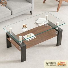 GOLDFAN コーヒーテーブル ガラス棚付き, テーブルリビング ホワイト 