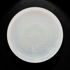 人間国宝 塚本快示 快山窯 青白磁 牡丹 菓子鉢 共箱 丸皿 飾皿 作家物